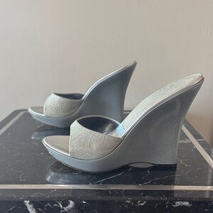 Casadei Silver Wedge Sandal Mules 9